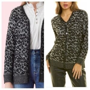 La Vie Rebecca Taylor Leopard Jacquard Mohair Button Up Cardigan Sweater Sz M